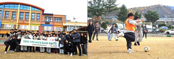 ‘평창FC와 함께 꿈을 차다’ 축구교실에서 호명초 학생들이 축구공을 차며 즐거운 시간을 보내고 있다. *재판매 및 DB 금지
