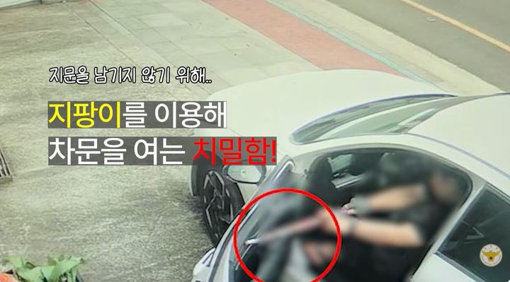 [서울=뉴시스] 지팡이를 이용해 차량 문을 여는 등 치밀하게 차털이 범행을 이어간 남성이 경찰에 붙잡혔다. (사진출처='대한민국 경찰청' 유튜브 채널 캡처) *재판매 및 DB 금지