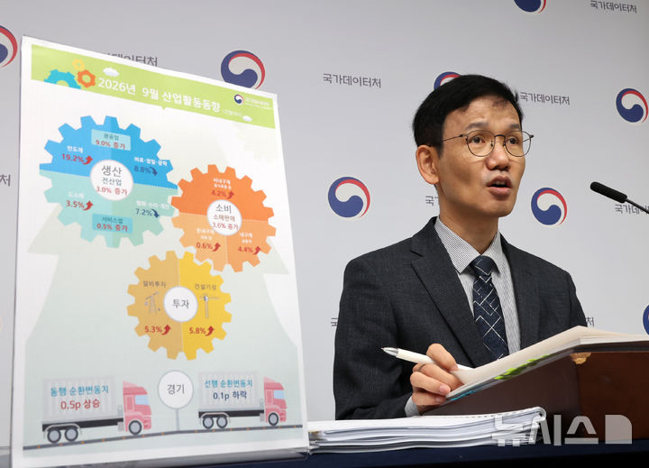 [세종=뉴시스] 배훈식 기자 = 이두원 국가데이터처 경제동향통계심의관이 30일 오전 세종시 정부세종청사에서 2026년 9월 산업활동동향 브리핑을 하고 있다. 2026.10.30. dahora83@newsis.com